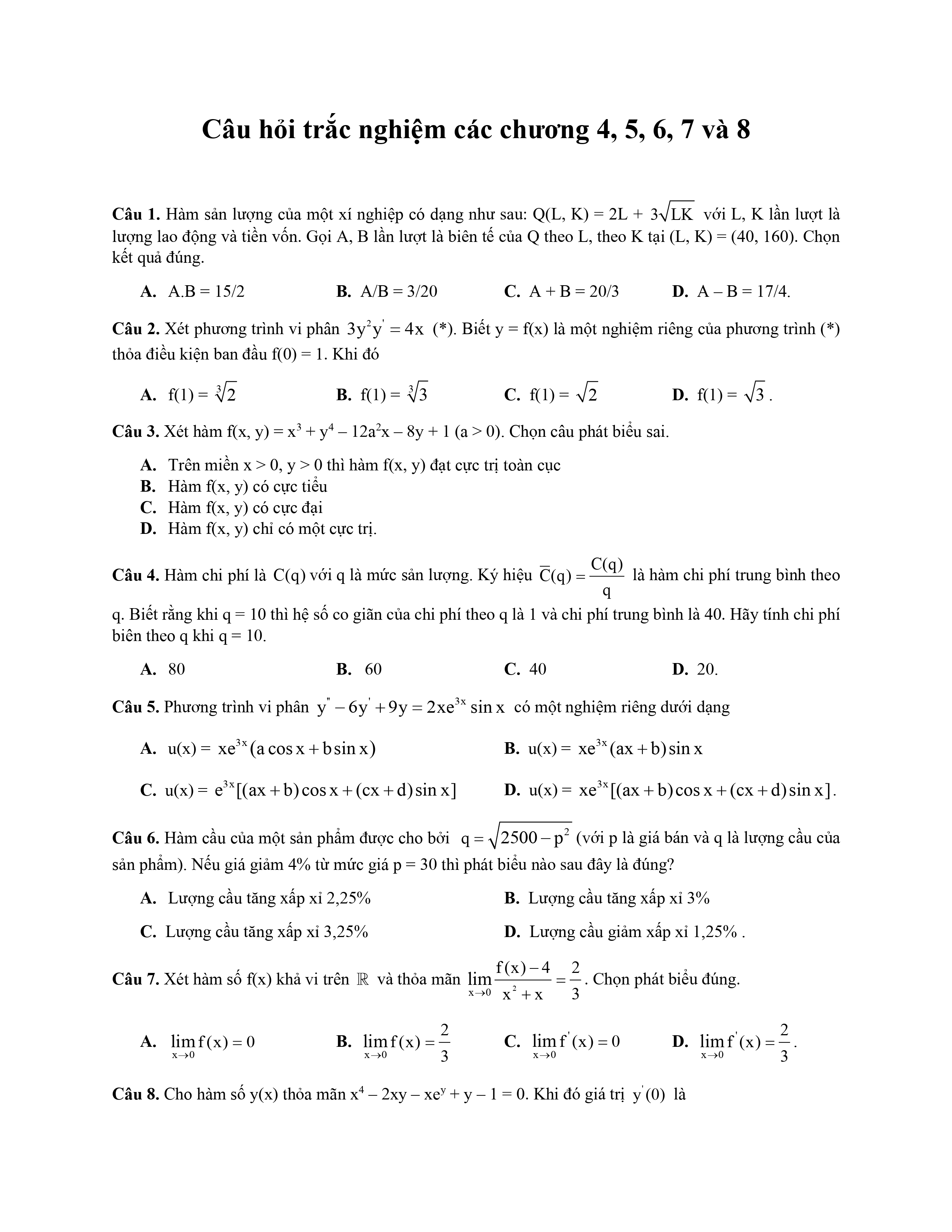 Bài Tập Các Chương 4-5-6-7-8